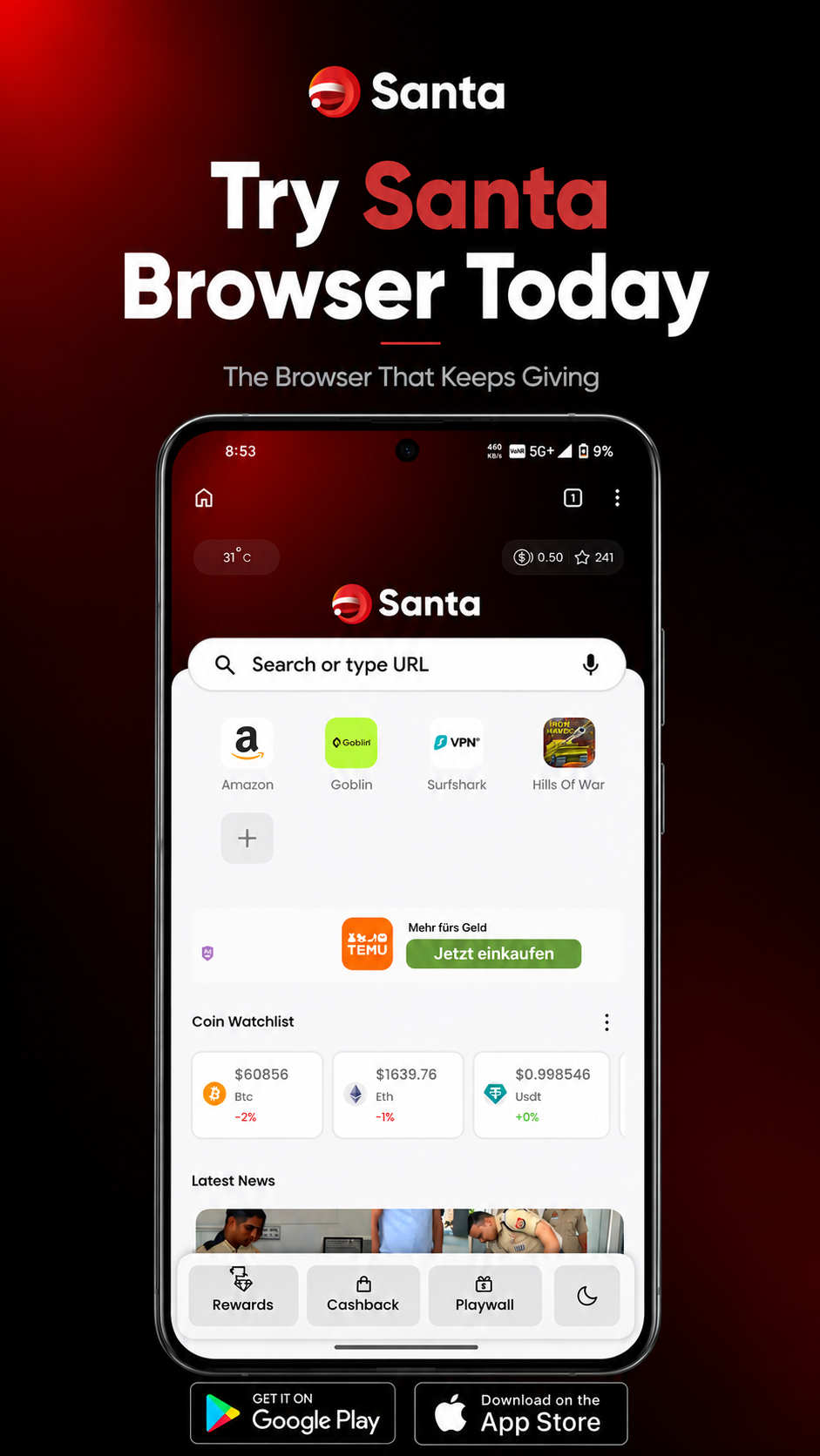 Try Santa Browser Today — Google Play & App Store